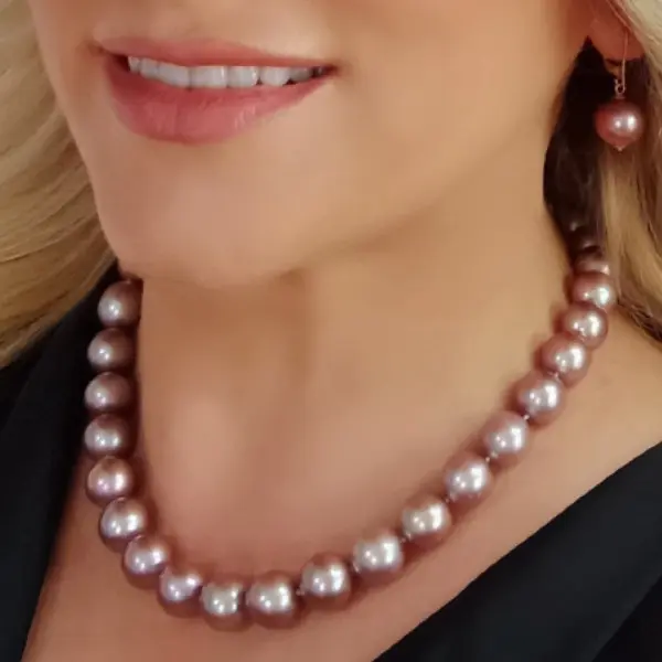 Colier perle naturale Edison lavandă, aur alb 14K, 10–12 mm | KASKADDA®