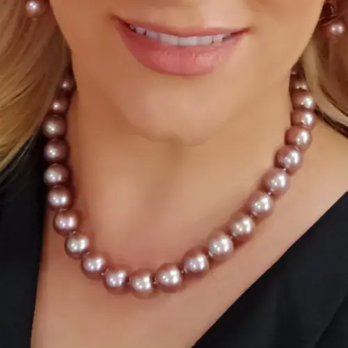 Colier perle naturale Edison lavandă, aur alb 14K, 10–12 mm | KASKADDA®