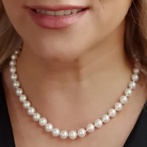 Colier Perle Akoya Japoneze, 7,5–8 mm, Aur Alb 14K | KASKADDA®