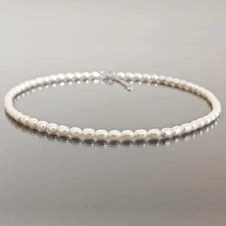 Colier Perle Naturale Ovale Albe cu Inchizatoare Argint