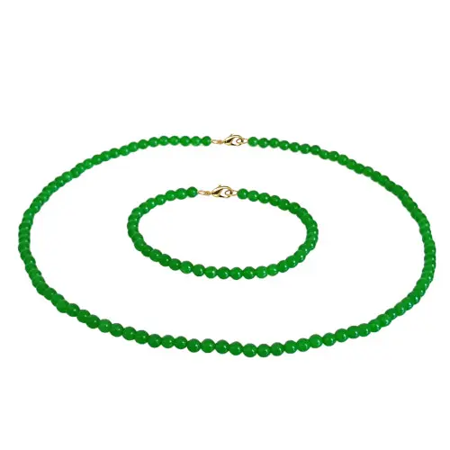 Set Colier si Bratara cu Jad Verde Malaezian de 4 mm si Inchizatori din Aur de 14 k