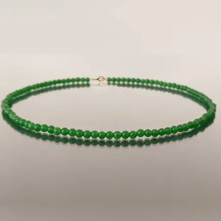 Set Colier si Bratara cu Jad Verde Malaezian de 4 mm si Inchizatori din Aur de 14 k