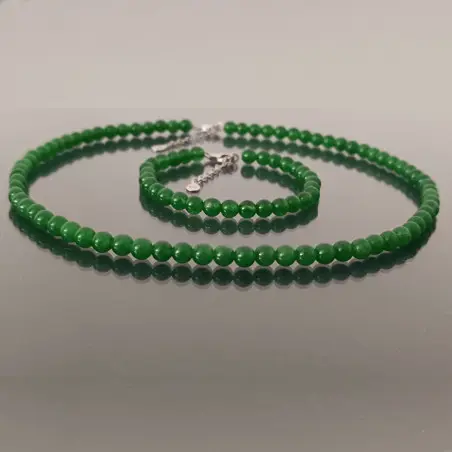 Set Colier si Bratara cu Jad Verde Malaezian de 6 mm si Inchizatori din Argint