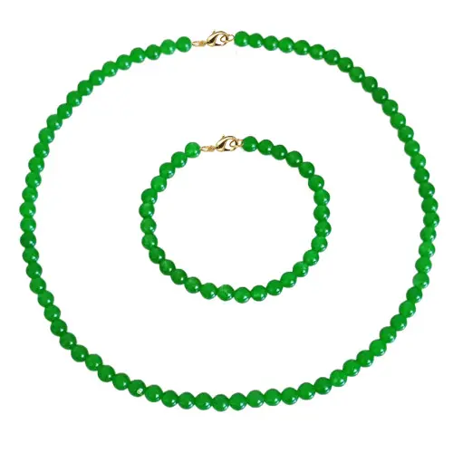 Set Colier si Bratara cu Jad Verde Malaezian de 6 mm si Inchizatori din Aur de 14 k