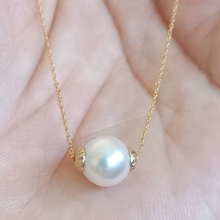 Colier Perla Naturala Alba 9–10 mm, Aur 14K | KASKADDA®