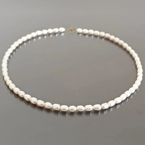 Colier Perle Naturale Albe Ovale, Aur 14K (aur 585) | KASKADDA®
