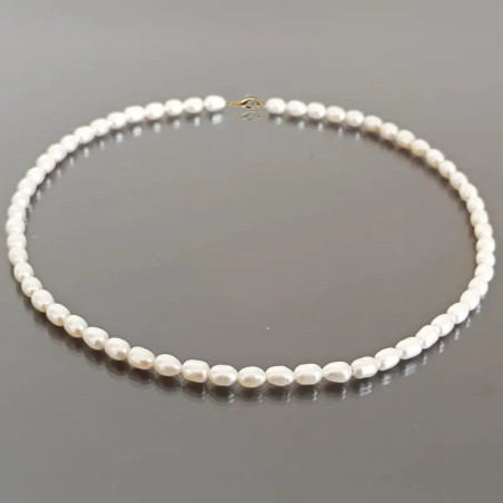 Colier Perle Naturale Albe Ovale, Aur 14K (aur 585) | KASKADDA®