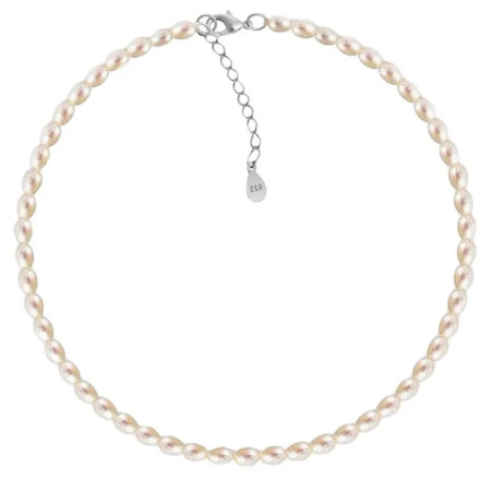 Colier Perle Albe 4/6 mm, Ovale, Închizătoare Argint 925 | KASKADDA®
