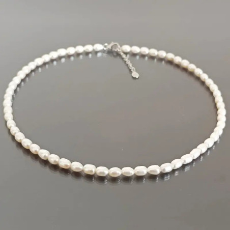 Colier Perle Albe 4/6 mm, Ovale, Închizătoare Argint 925 | KASKADDA®