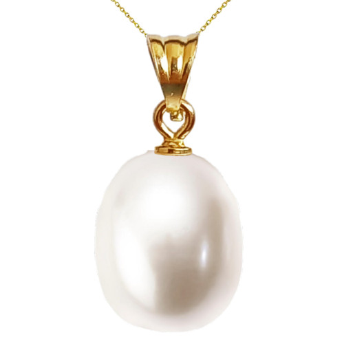 Colier Perla Naturală Albă, 12/9 mm, Aur 14K | KASKADDA®