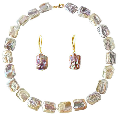Set Perle Baroque Multicolore, Aur 14K – Colier și Cercei | KASKADDA®