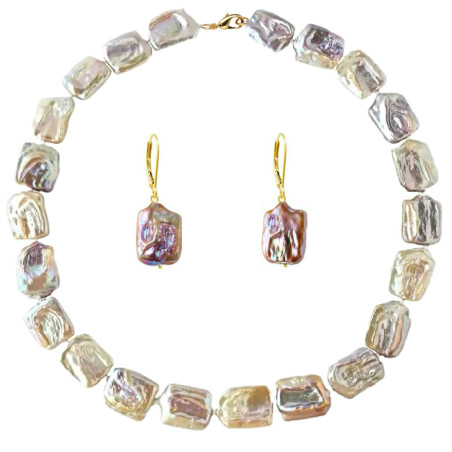 Set Perle Baroque Multicolore, Aur 14K – Colier și Cercei | KASKADDA®