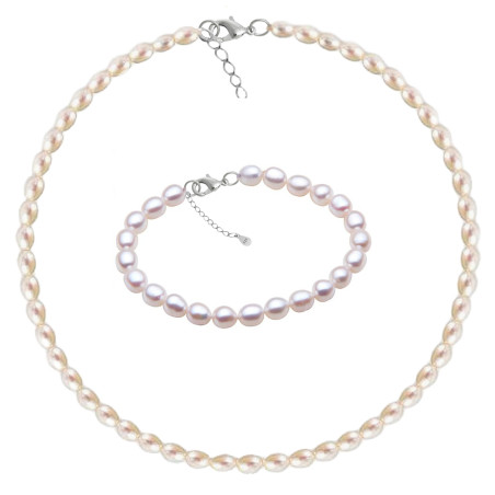 Set Perle Naturale Ovale Albe 4/6 mm, Argint 925 – KASKADDA®