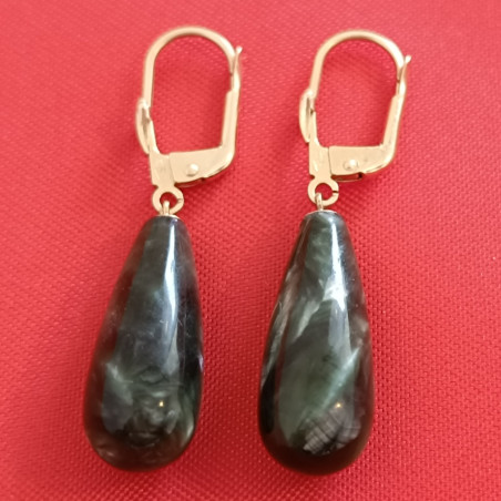 Set Aur Pandantiv si Cercei cu Pietre Semipretioase Rare de Seraphinite - Piatra Ingerilor