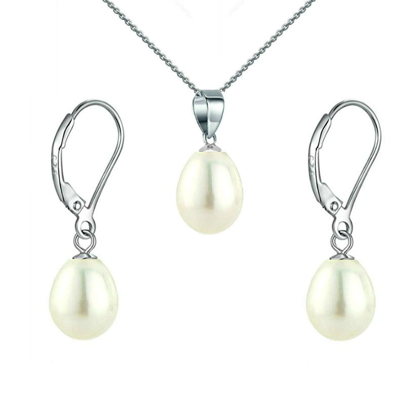 Set Perle Albe Lacrimă, Argint Rodiat – Colier și Cercei | KASKADDA® Set Perle Albe Lacrimă, Argint Rodiat – Colier și Cercei | KASKADDA®
