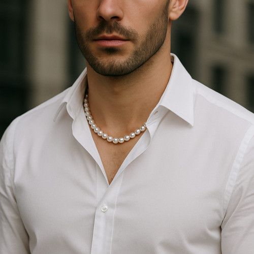 Colier perle barbati , albe, inchizatoare aur 14K | KASKADDA®