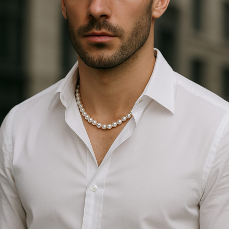 Colier perle barbati , albe, inchizatoare aur 14K | KASKADDA®
