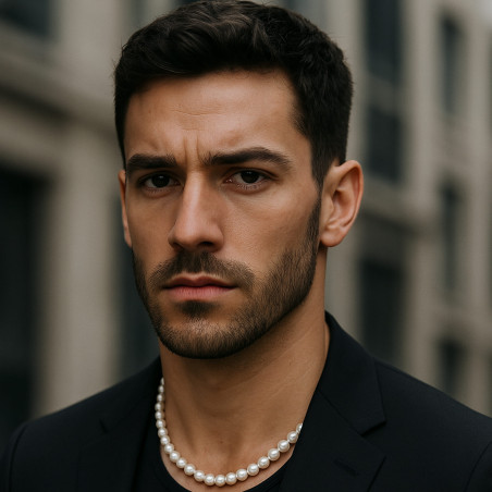 Colier perle barbati , albe, inchizatoare aur 14K | KASKADDA®