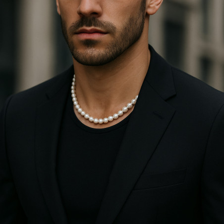 Colier perle barbati , albe, inchizatoare aur 14K | KASKADDA®