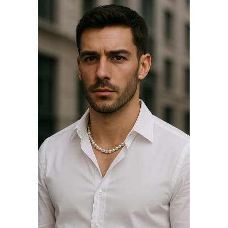 Colier perle barbati , albe, inchizatoare aur 14K | KASKADDA®