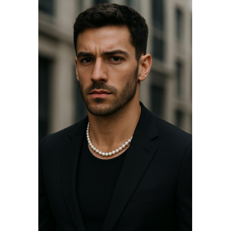 Colier perle barbati , albe, inchizatoare aur 14K | KASKADDA®