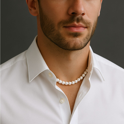 Colier perle barbati, albe, 6–7 mm, aur 14K| KASKADDA®