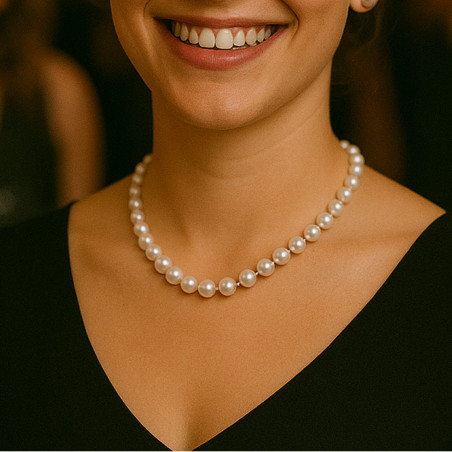 Colier perle la baza gatului 7–8 mm, Aur 14K | KASKADDA®
