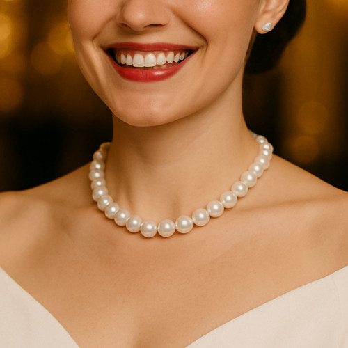 Colier perle la baza gatului 9–10 mm, aur 14K | KASKADDA®