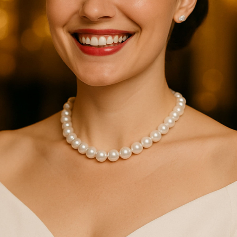 Colier perle la baza gatului 9–10 mm, aur 14K | KASKADDA® Colier perle la baza gatului 9–10 mm, aur 14K | KASKADDA®