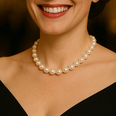 Colier perle la baza gatului 9–10 mm, aur 14K | KASKADDA®