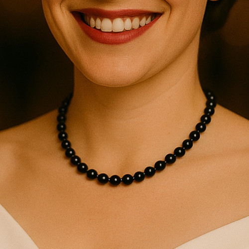 Colier perle la baza gatului, negre, 7–8 mm, argint 925 | KASKADDA®