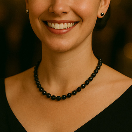 Colier perle la baza gatului negre 7–8 mm, Aur 14K | KASKADDA®