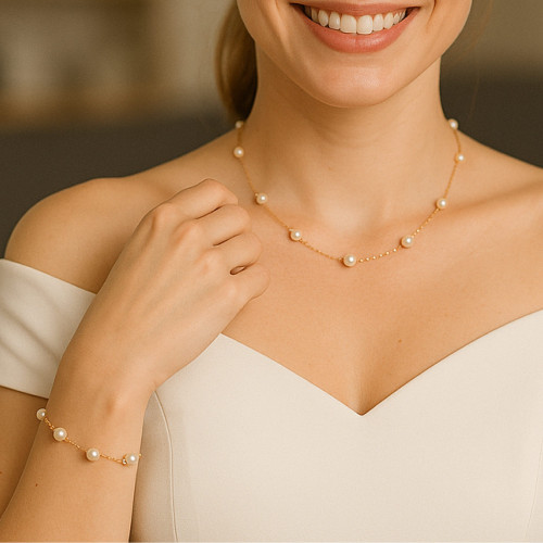 Set Passion Aur de 14 k cu Perle Naturale Premium de 8 mm