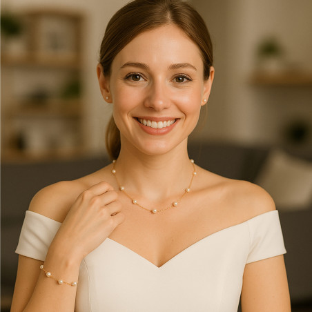 Set Office Perle Albe 8 mm, Aur 14K – Colier, Brățară, Cercei | KASKADDA®