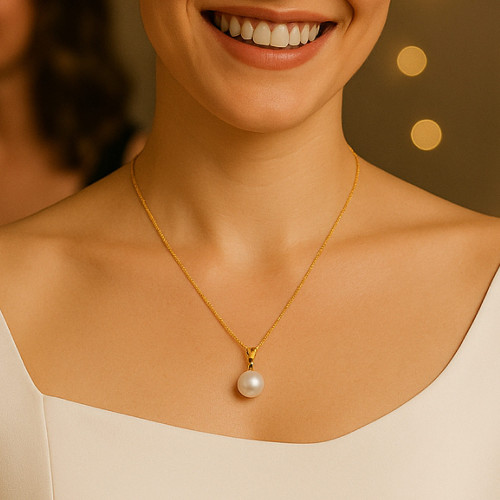 Colier Perla Naturală Albă, 8 mm, Aur 14K | KASKADDA®