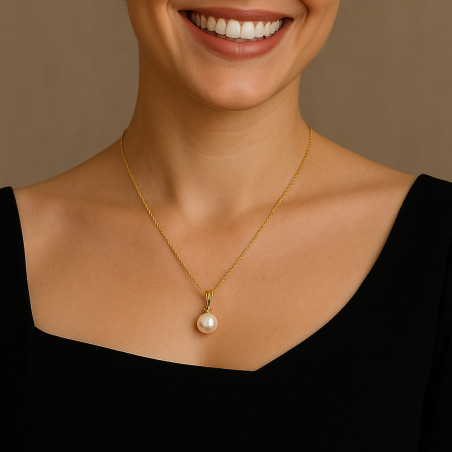 Colier Perla Naturală Albă, 10 mm, Aur 14K | KASKADDA®