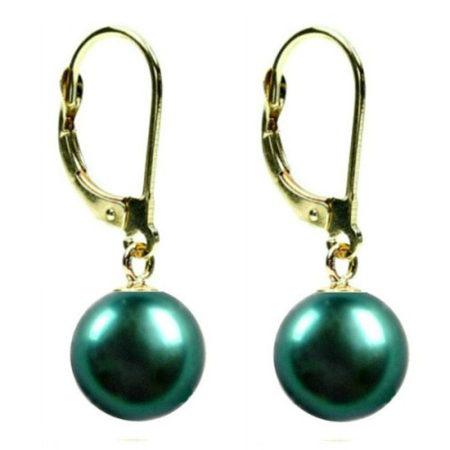 Cercei Aur si Perle Naturale Verde-Smarald