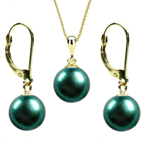 Set Aur 14 k cu Perle Naturale Verde Smarald