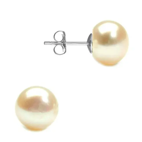 Cercei de Aur Alb cu Perle Naturale Crem 7 mm
