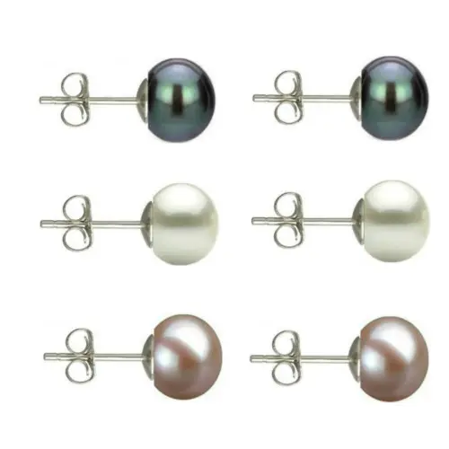 Set Cercei Argint cu Perle Naturale Negre, Albe si Lavanda de 7 mm