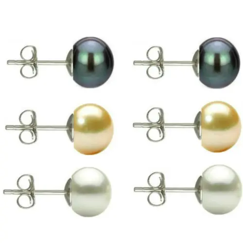 Set Cercei Argint cu Perle Naturale Negre, Crem si Albe de 7 mm