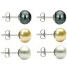 Set Cercei Argint cu Perle Naturale Negre, Crem si Albe de 7 mm