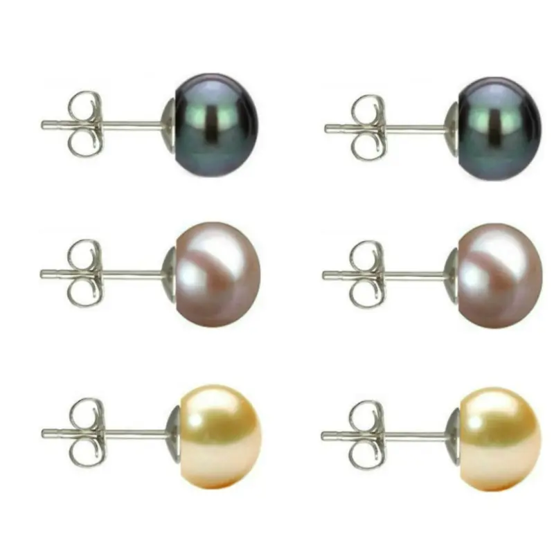 Set Cercei Argint cu Perle Naturale Negre, Lavanda si Crem de 7 mm