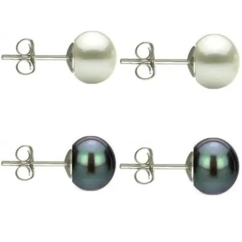 Set Cercei Argint cu Perle Naturale Albe si Negre de 7 mm
