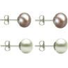 Set Cercei Argint cu Perle Naturale Lavanda si Albe de 7 mm