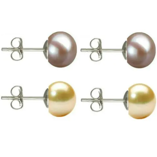 Set Cercei Argint cu Perle Naturale Lavanda si Crem de 7 mm
