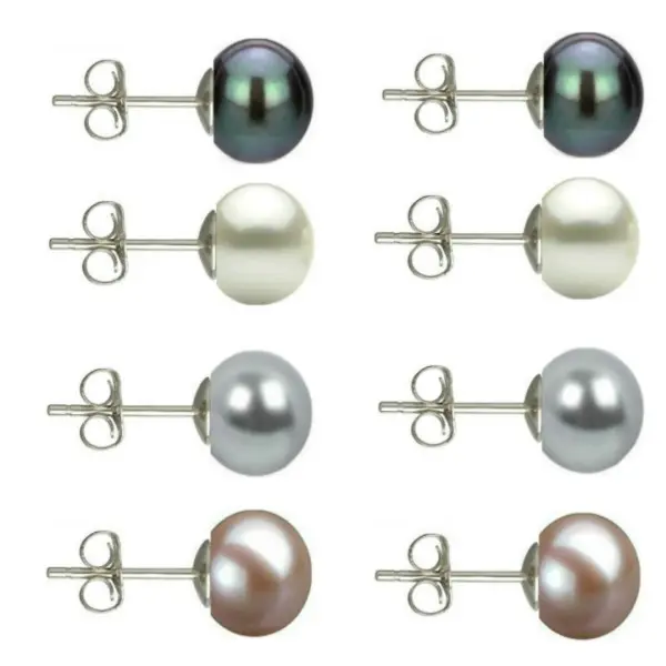 Set Cercei Argint cu Perle Naturale Negre, Albe, Gri si Lavanda 7 mm