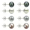 Set Cercei Argint cu Perle Naturale Negre, Albe, Gri si Lavanda 7 mm