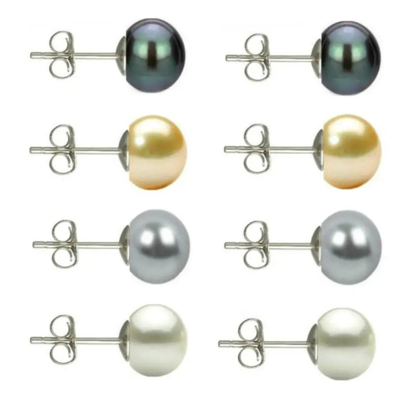 Set Cercei Argint cu Perle Naturale Negre, Crem, Gri si Albe de 7 mm