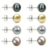 Set Cercei Argint cu Perle Naturale Negre, Crem, Gri si Lavanda de 7 mm
